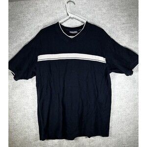 Structure 100% Cotton Shirt Navy Blue Men’s Size Large V neck White Stripe Y2K